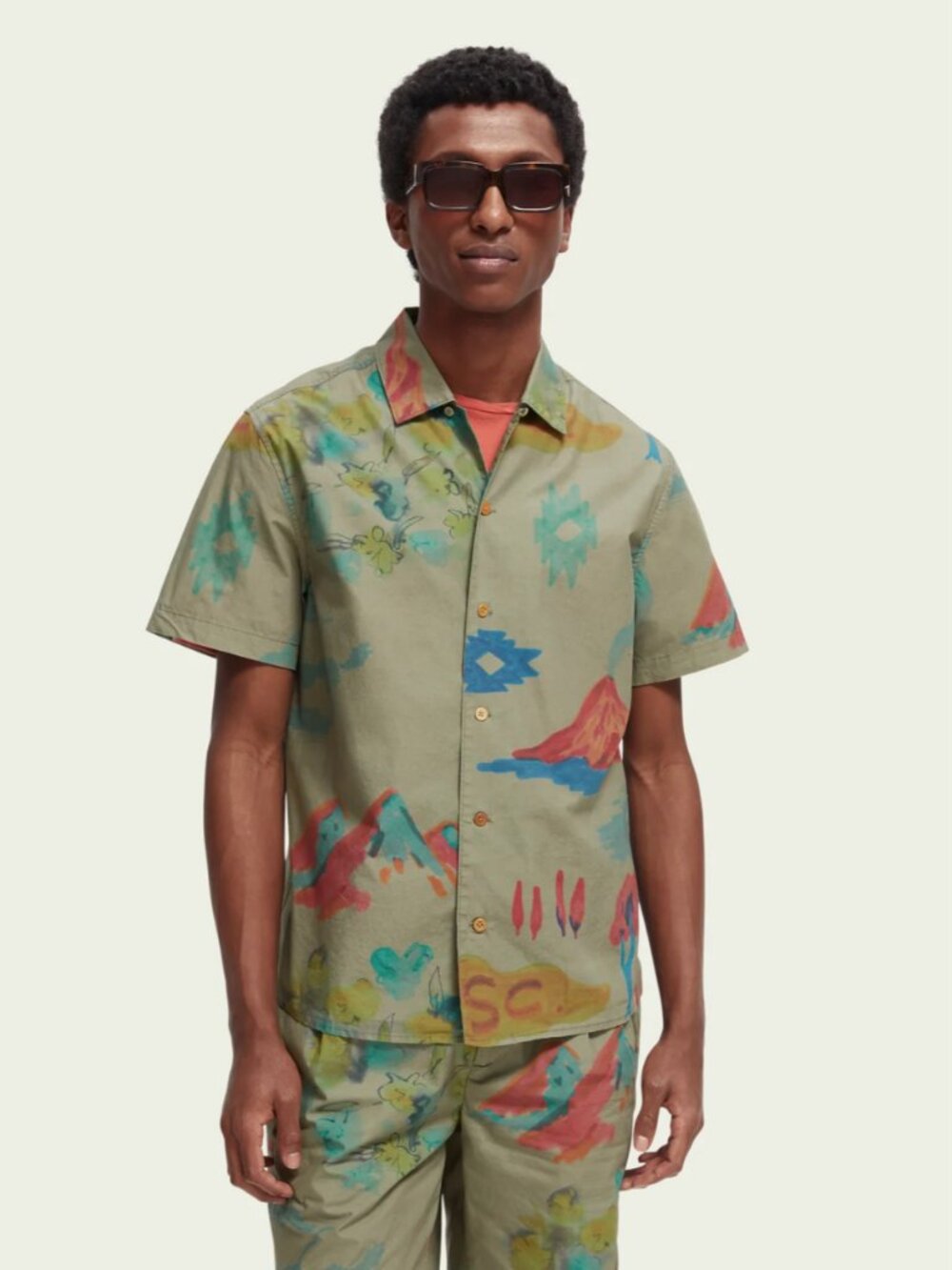 Scotch & Soda Printed Poplin Short Sleeve Button Down Shirt - Size M